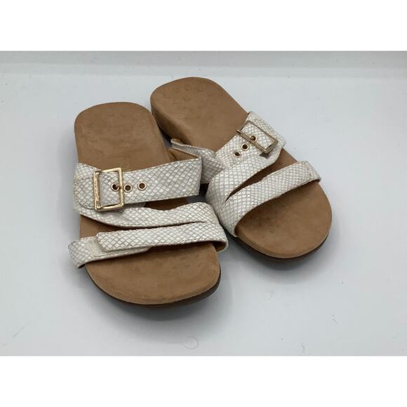 Vionic Skylar Slide Sandals White Snake Print Size 8 Bucle Top Shoes - Picture 1 of 8